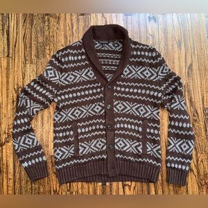 Banana Republic Cardigan Sweater Patterned Brown Shawl Collar Size Large